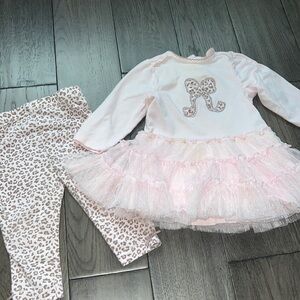 Little me long sleeve tulle tutu dress shirt with matching cheetah leggings